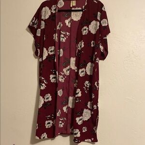 Japna Burgundy Kimono with White Floral Design